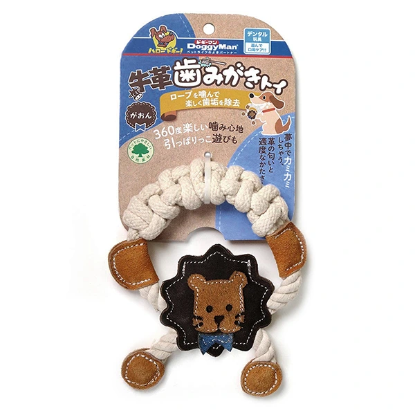 Жувальна іграшка для собак DoggyMan Leather Lion with Rope