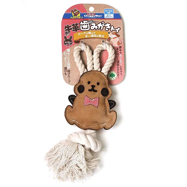 Іграшка для собак DoggyMan Leather Rabbit with Rope, Кролик шкіряний з канатом