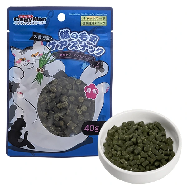 Функціональні ласощі для котів CattyMan Hairball Care Bonito&Tuna Bits, Риба, виведення шерсті, шматочки макрель тунець