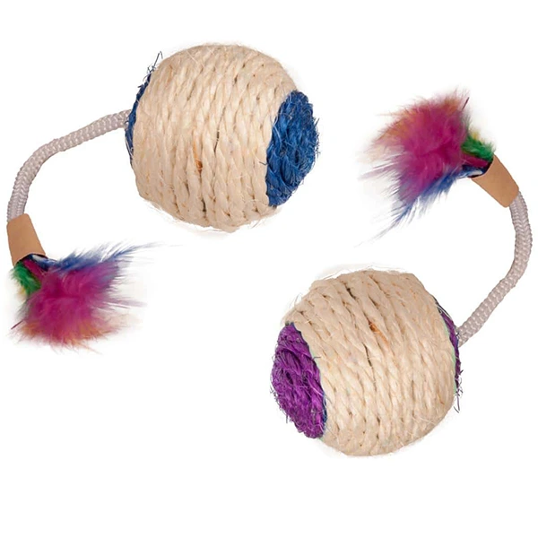 Іграшка для котів Flamingo Bouly Sisal Ball Feather, сизалевий м’яч з пір’ям