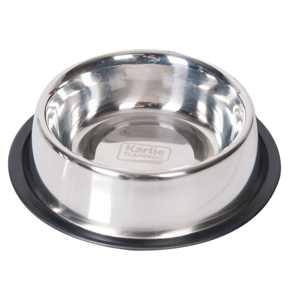 Миска для собак Flamingo Dish Rubber Rim, з гумовим обідком, неіржавна сталь, 1.59 л