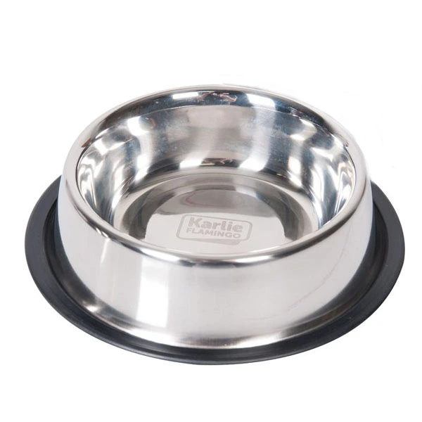 Миска для собак Flamingo Dish Rubber Rim, неіржавна сталь