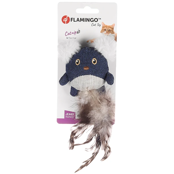 Іграшка для котів Flamingo Jeany Mouse, м’яка з пір’ям і котячою м’ятою