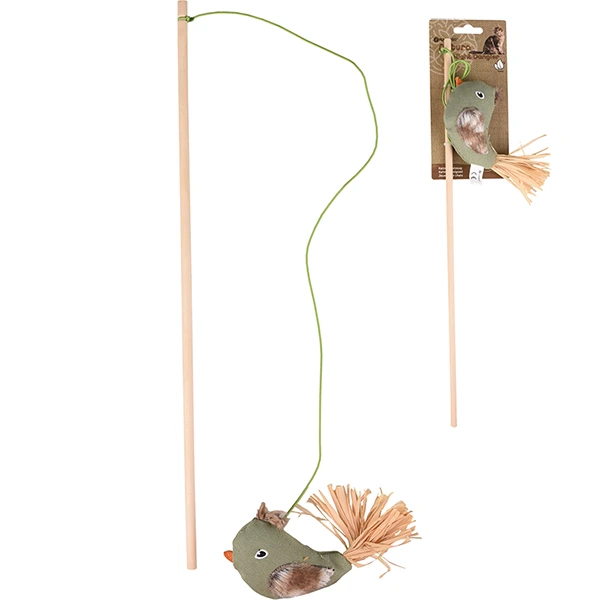 Іграшка для котів Flamingo Natura Delight Bird, вудка-дражнилка з котячою м'ятою