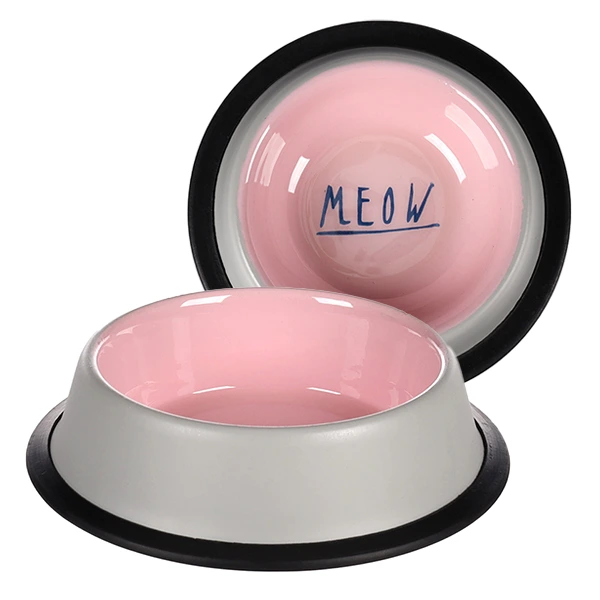 Миска для котів Flamingo Nell Antislip, емальована, рожево-сіра, 200 мл