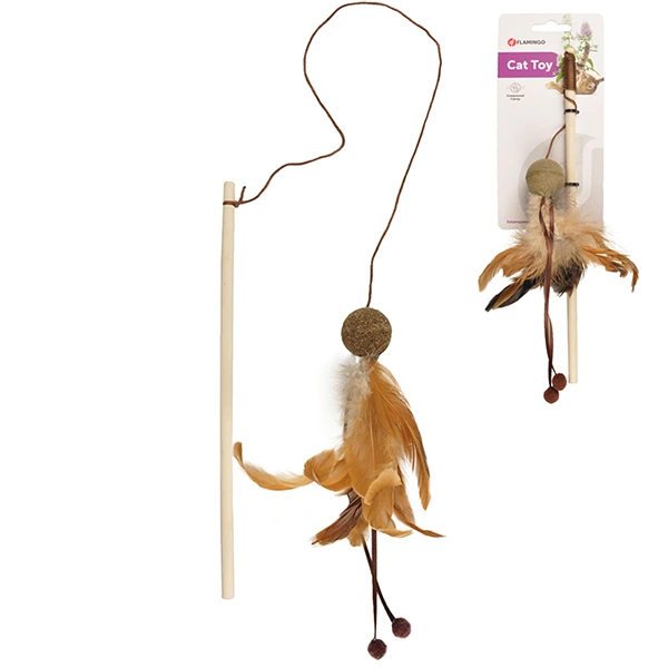 Іграшка для котів Flamingo Penken Dangler with Catnip Ball, м'яч із пір'ям, вудка-дражнилка з котячою м'ятою