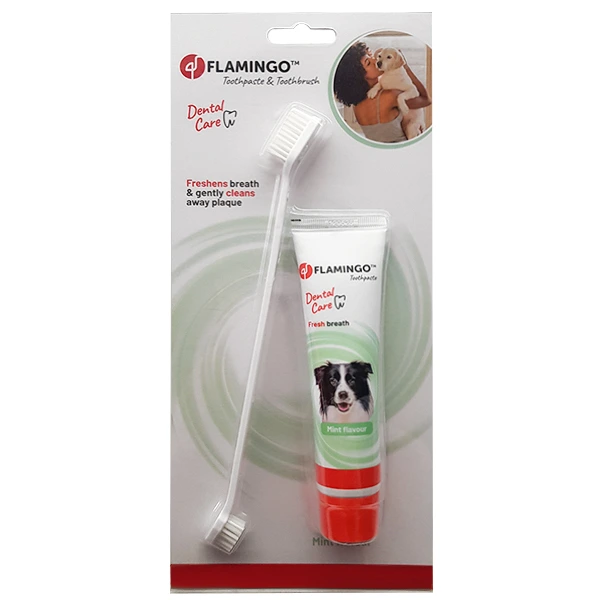 Набір для догляду за пащею для собак Flamingo Petcare Toothpaste + Toothbrush