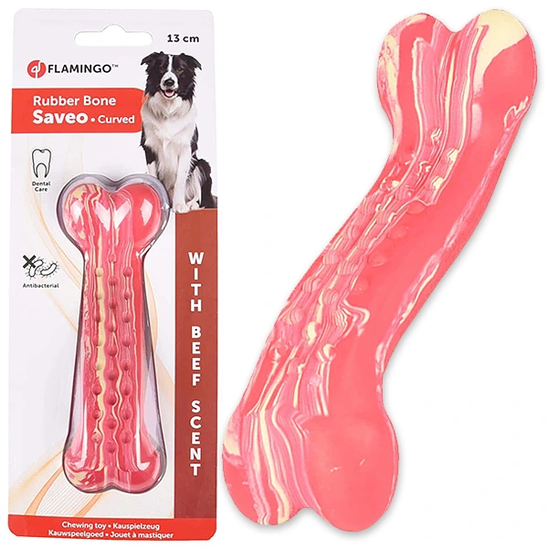 Жувальна іграшка для собак Flamingo Rubber Saveo Curved Bone Beef, зі смаком яловичини