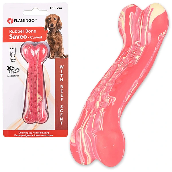 Жувальна іграшка для собак Flamingo Rubber Saveo Curved Bone Beef, зі смаком яловичини