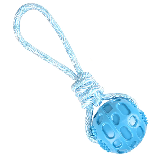 М'яч для собак Flamingo Rudo Ball With Rope, блакитний