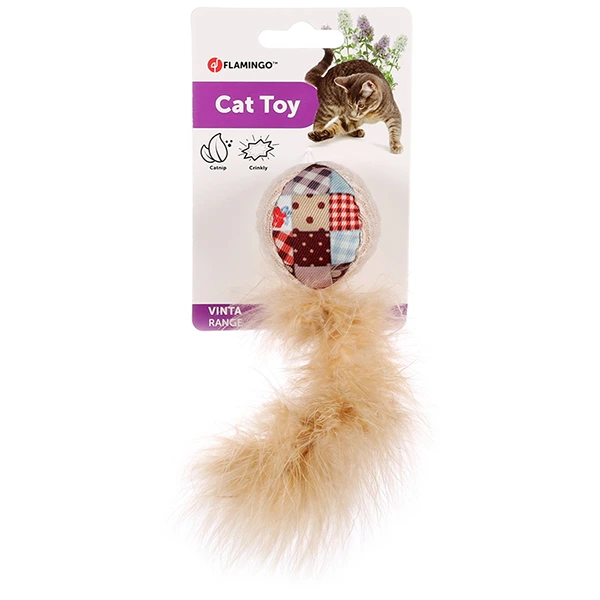 Іграшка для котів Flamingo Vinta Ball with Feathers, М'яч з пір'ям, шурхотлива з котячою м'ятою