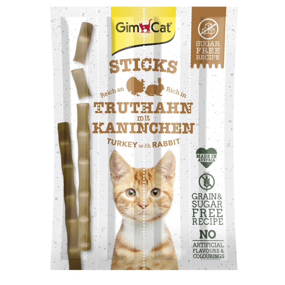 Ласощі GimCat м’ясні палички для котів з індичкою та кроликом 4 шт