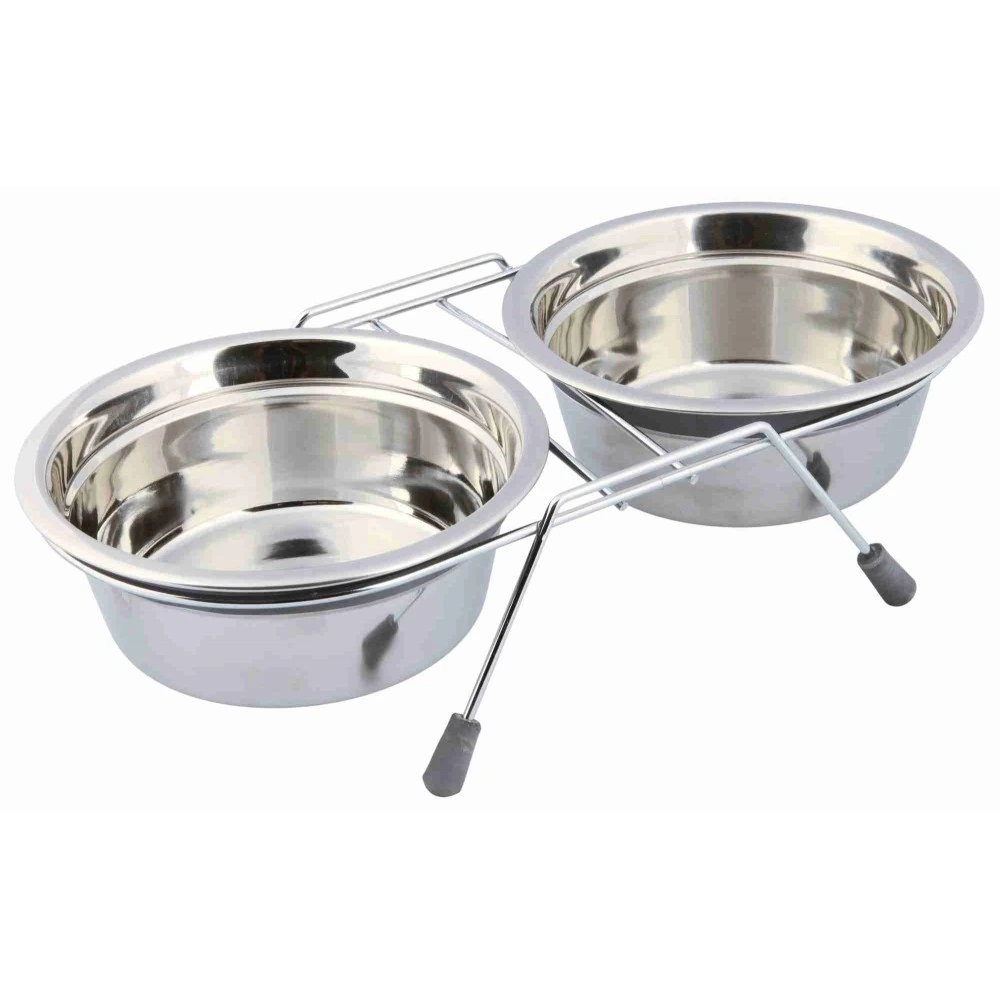 Миски Trixie для собак Eat on Feet подвійні металеві на нековзаючій підставці 2x900 мл/16 см