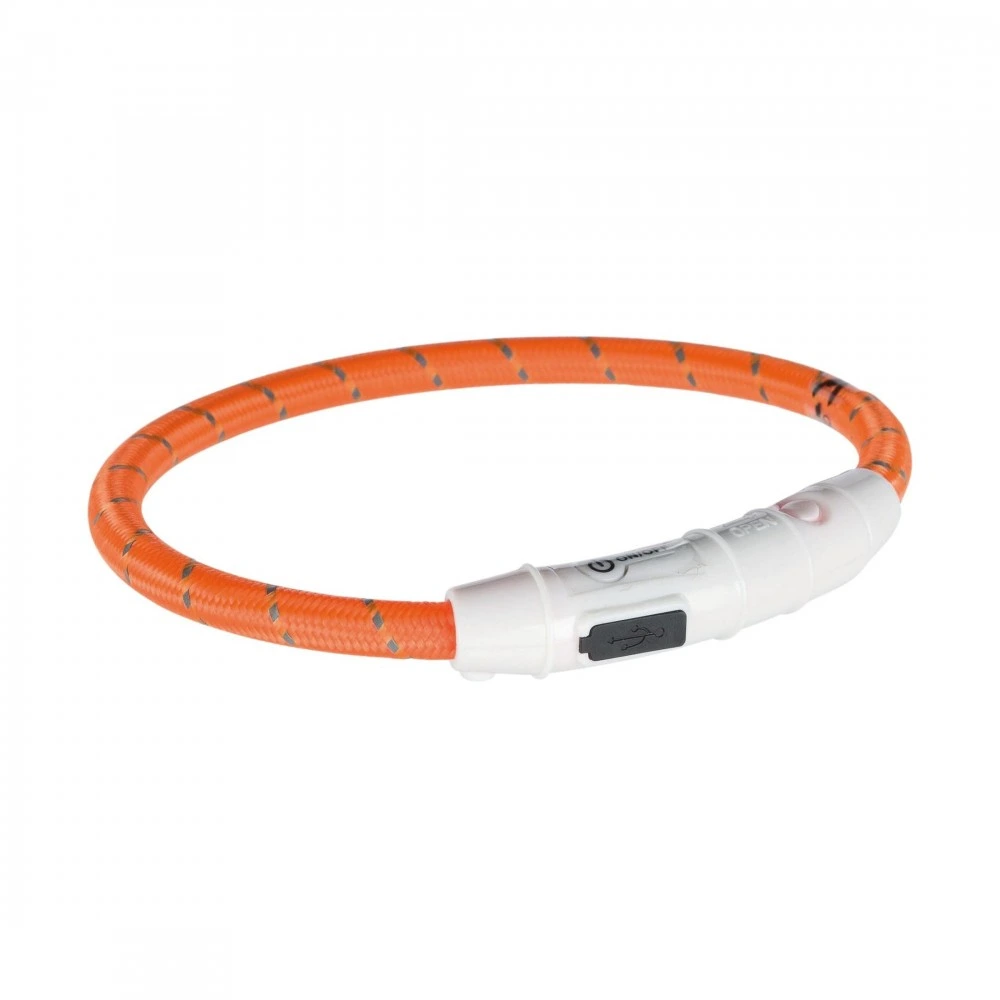 Нашийник Trixie Flash Light Ring USB для собак з підсвічуванням силіконовий помаранчевий розмір XS-S 35 см/7 мм