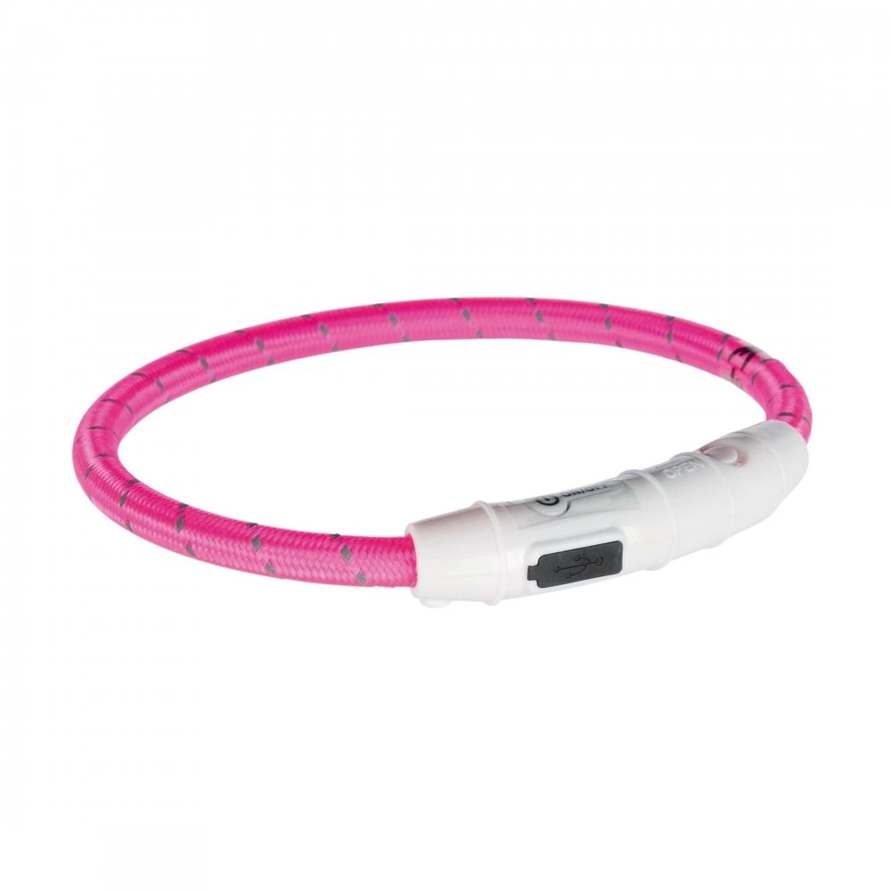 Нашийник Trixie Flash Light Ring USB для собак з підсвічуванням силіконовий рожевий розмір L-XL 65 cм/7 мм