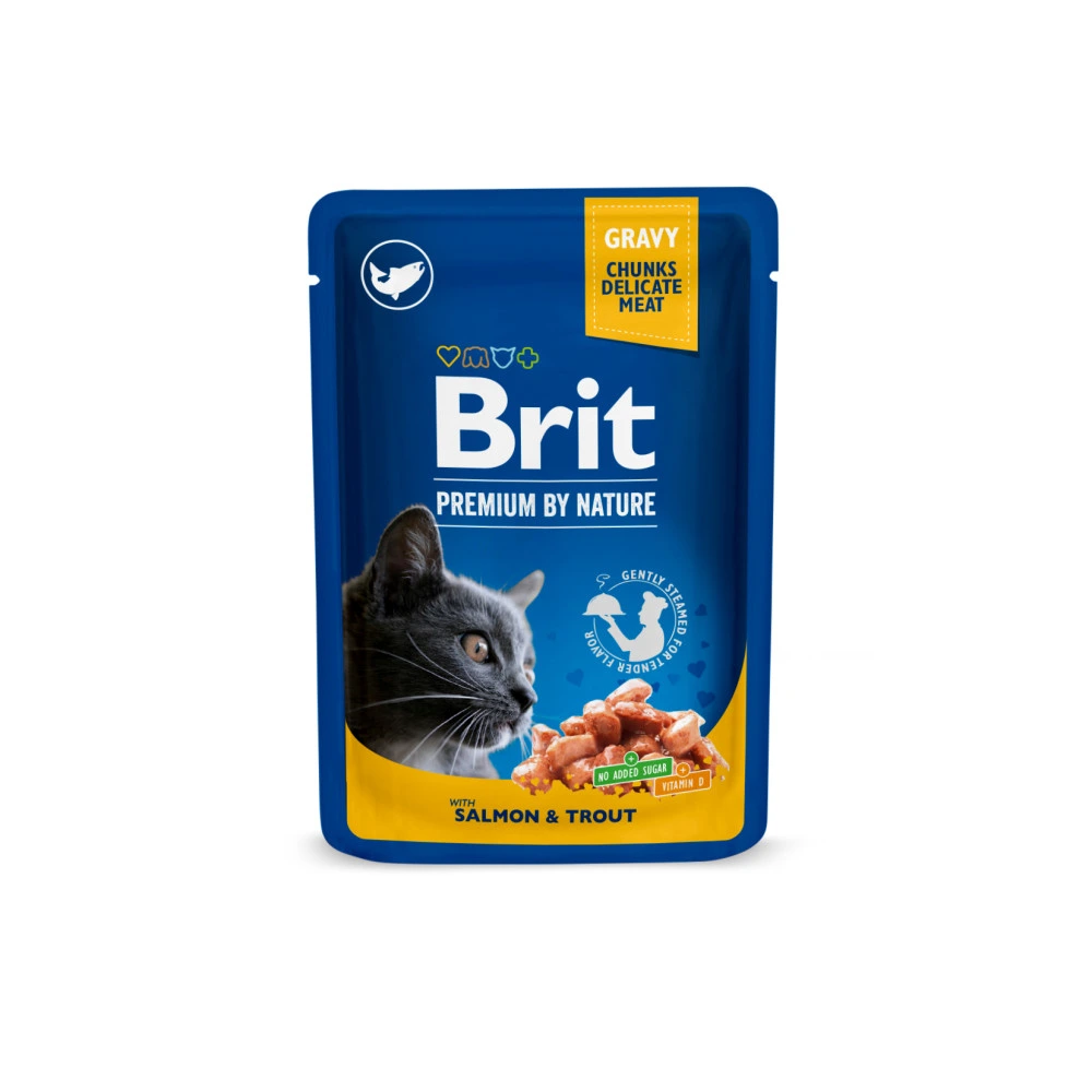 Влажный корм Brit Premium Cat Fish Plate pouches набор паучей для кошек рыбная тарелка с треской, лососем и форелью 100 г х 4 шт.
