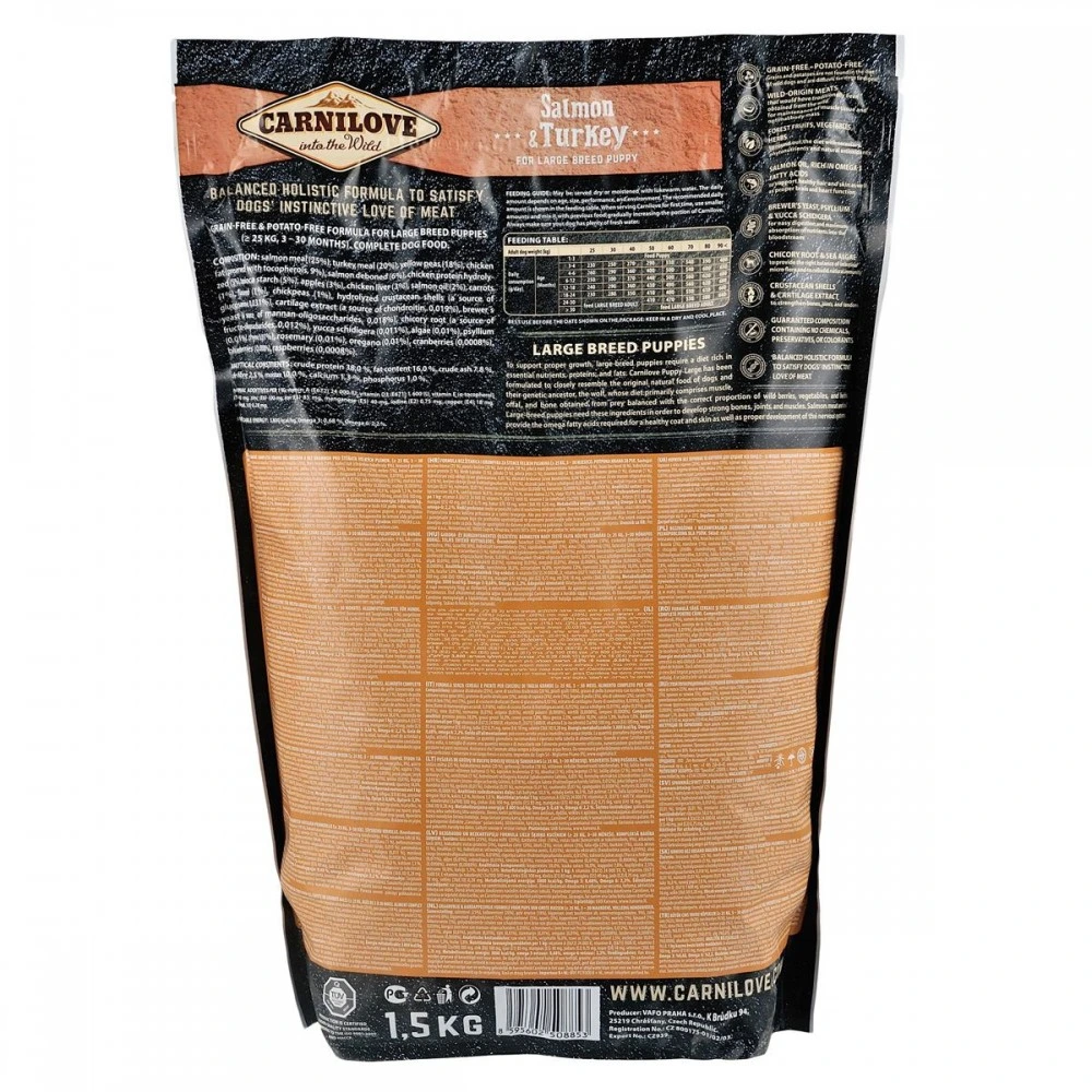 Корм сухий Carnilove Puppy Large Breed Salmon and Turkey для цуценят великих порід з лососем та індичкою 1,5 кг