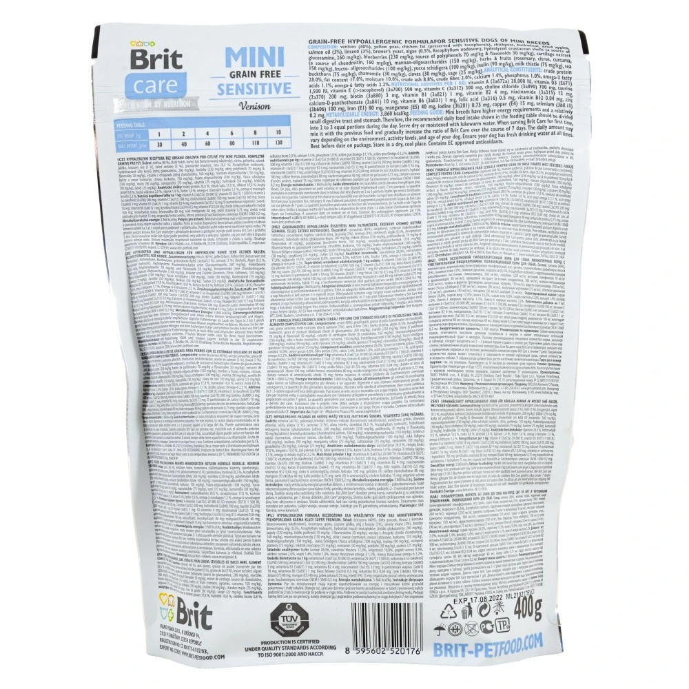 Корм сухий Brit Care Grain Free Mini Sensitive для собак мініатюрних порід з чутливим травленням з олениною 400 г