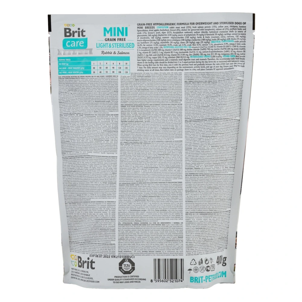 Корм сухий Brit Care Grain Free Mini Light Sterilised для дорослих собак дрібних порід з зайвою вагою або стерілізованих з к