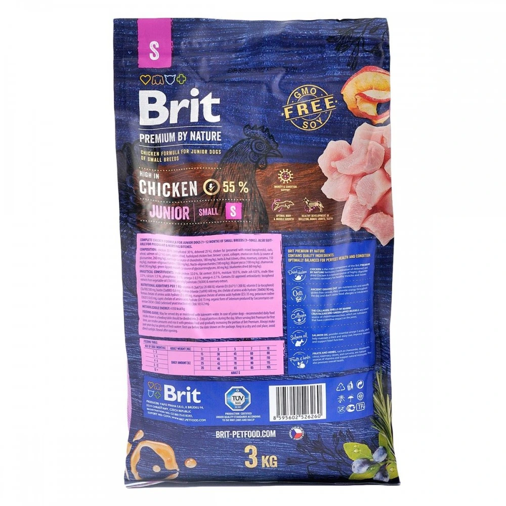 Корм сухий Brit Premium Dog Junior S для молодих собак дрібних порід від 1 до 12 місяців вагою 1-10 кг з куркою 3 кг