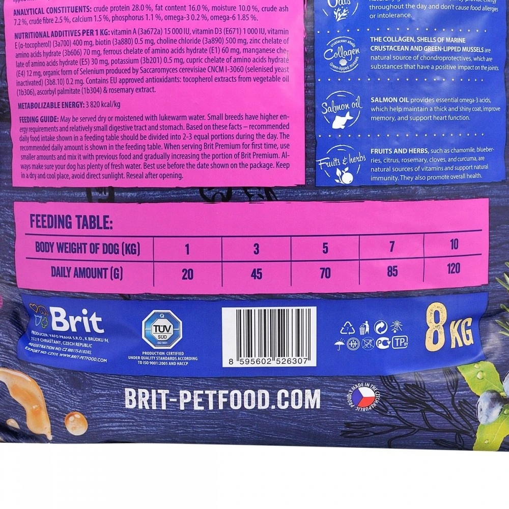 Корм сухий Brit Premium Dog Adult S для дорослих собак дрібних порід вагою 1-10 кг з куркою 8 кг