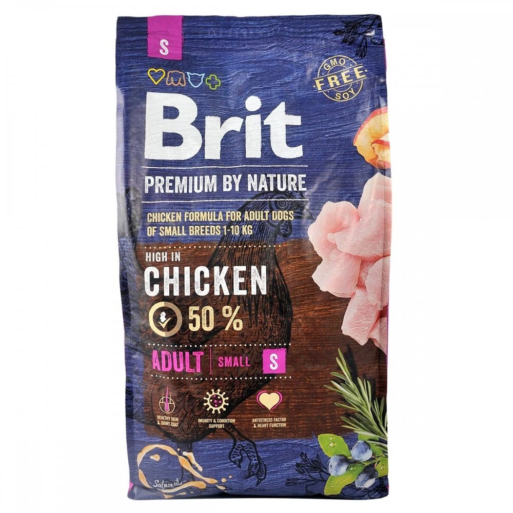 Корм сухий Brit Premium Dog Adult S для дорослих собак дрібних порід вагою 1-10 кг з куркою 8 кг