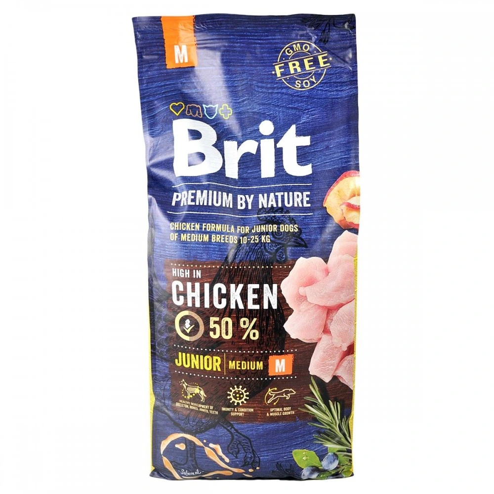 Корм сухий Brit Premium Dog Junior M для цуценят та молодих собак середніх порід від 1 до 12 місяців вагою 10-25 кг з куркою