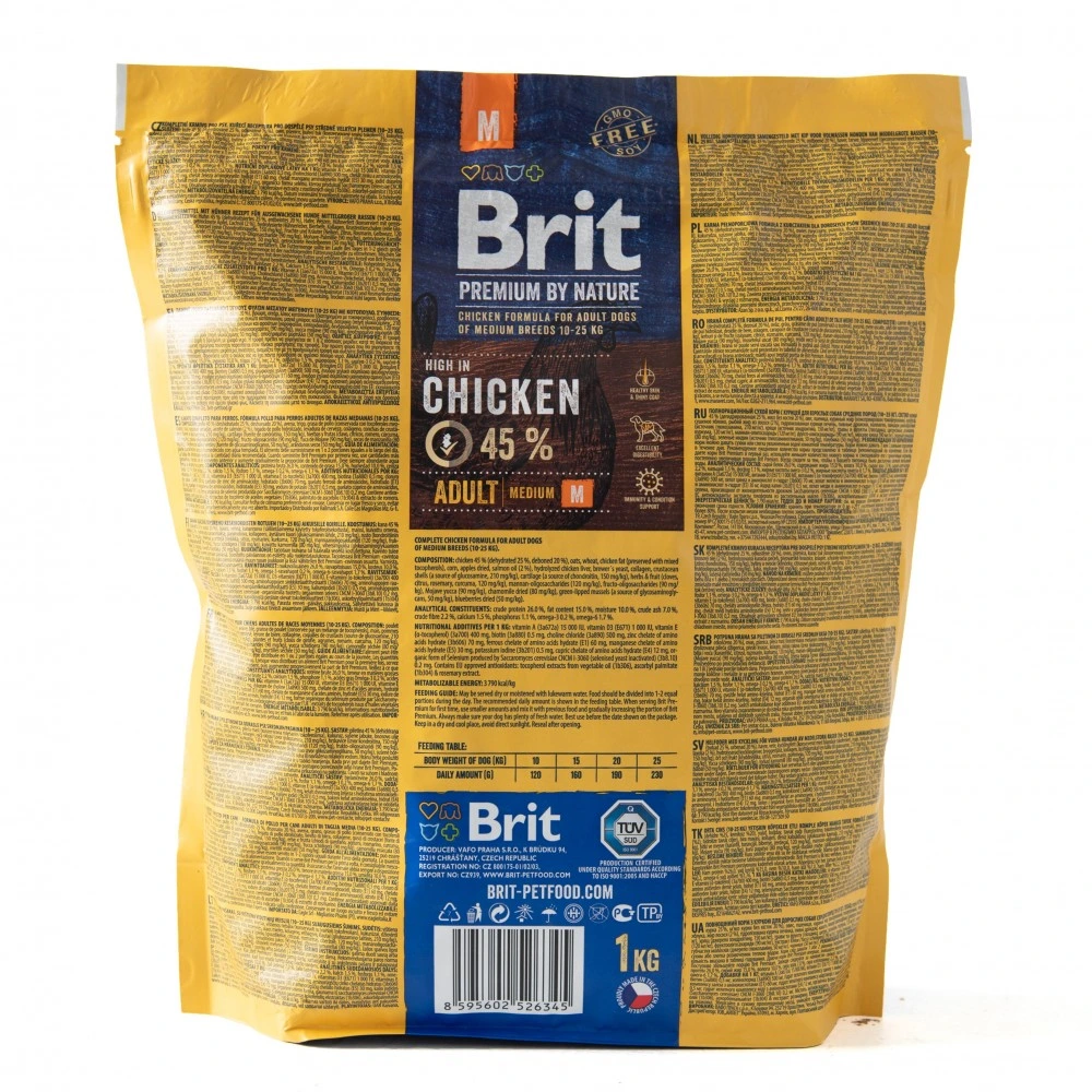 Корм сухий Brit Premium Dog Adult M для дорослих собак середніх порід вагою 10-25 кг з куркою 1 кг