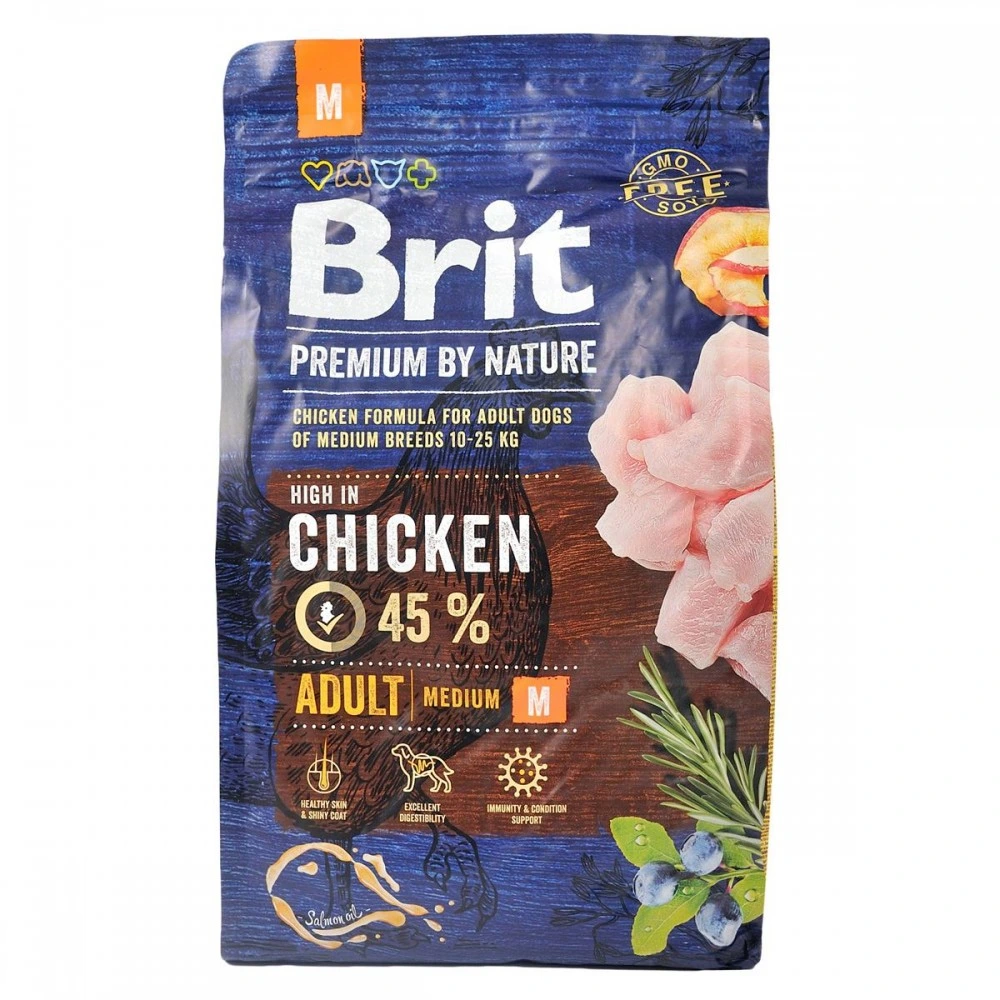 Корм сухий Brit Premium Dog Adult M для дорослих собак середніх порід вагою 10-25 кг з куркою 3 кг