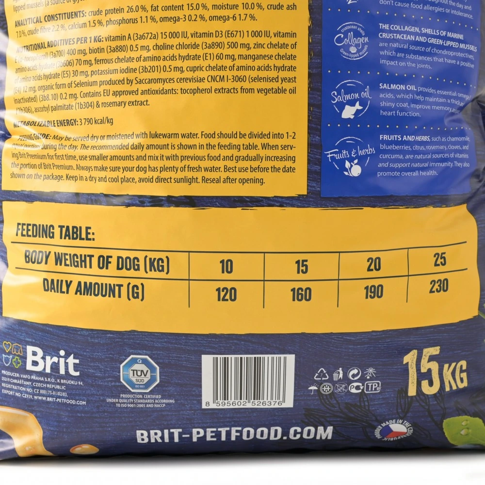 Корм сухий Brit Premium Dog Adult M для дорослих собак середніх порід вагою 10-25 кг з куркою 15 кг