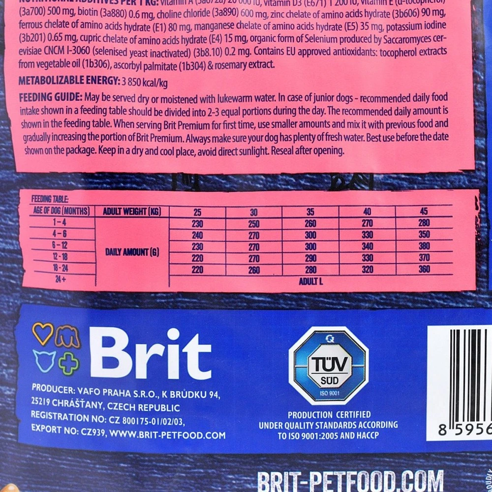 Корм сухий Brit Premium Dog Junior L для цуценят та молодих собак великих порід від 1 до 24 місяців вагою 25-45 кг з куркою