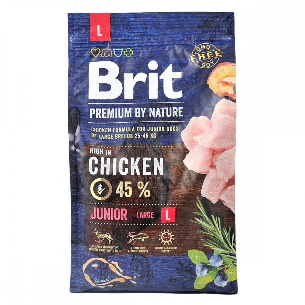 Корм сухий Brit Premium Dog Junior L для цуценят та молодих собак великих порід від 1 до 24 місяців вагою 25-45 кг з куркою