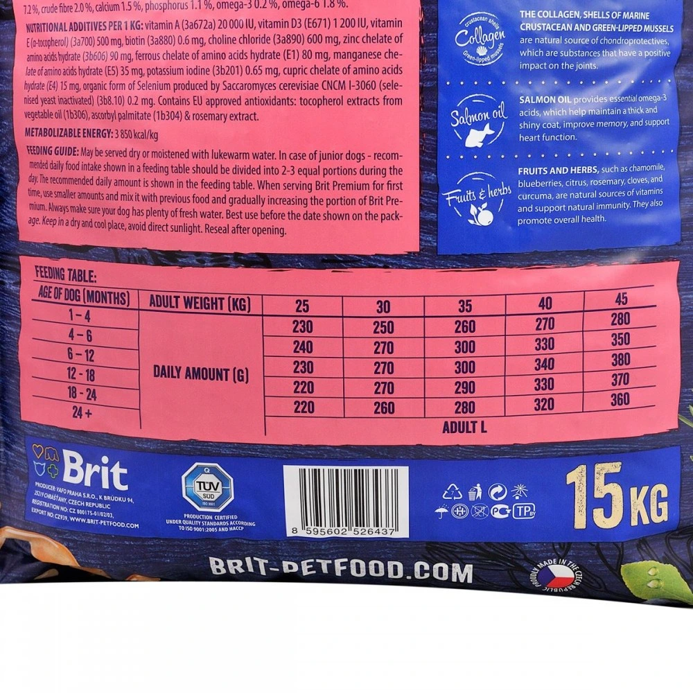 Корм сухий Brit Premium Dog Junior L для цуценят та молодих собак великих порід від 1 до 24 місяців вагою 25-45 кг з куркою