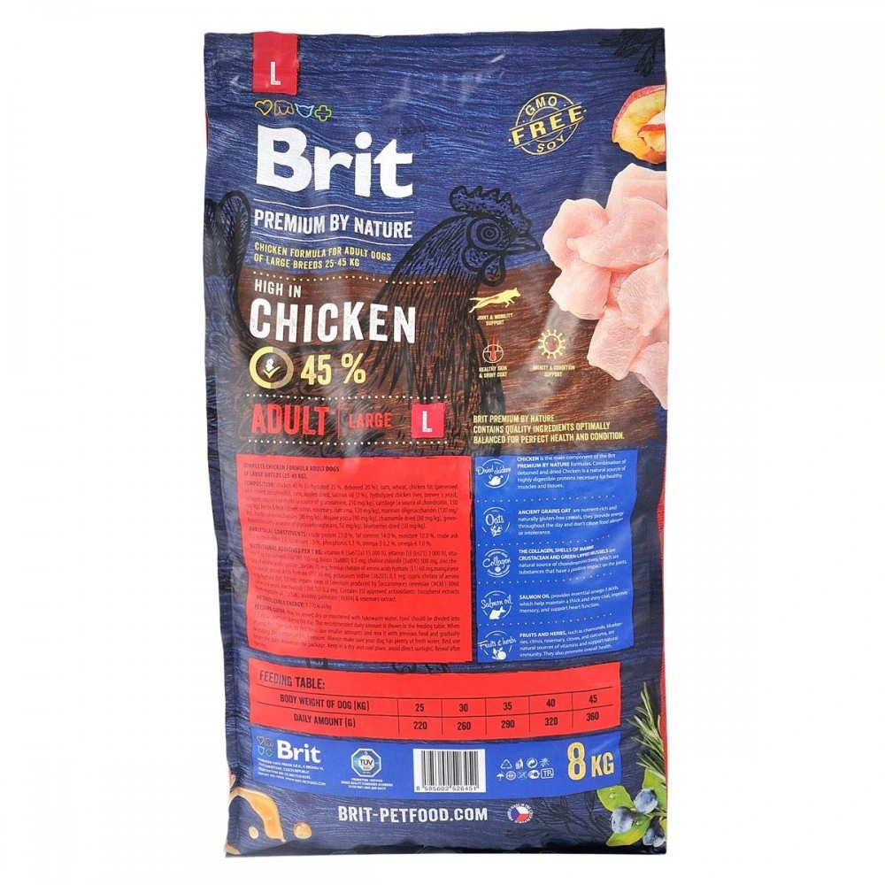 Корм сухий Brit Premium Dog Adult L для дорослих собак великих порід вагою 25-45 кг з куркою 8 кг