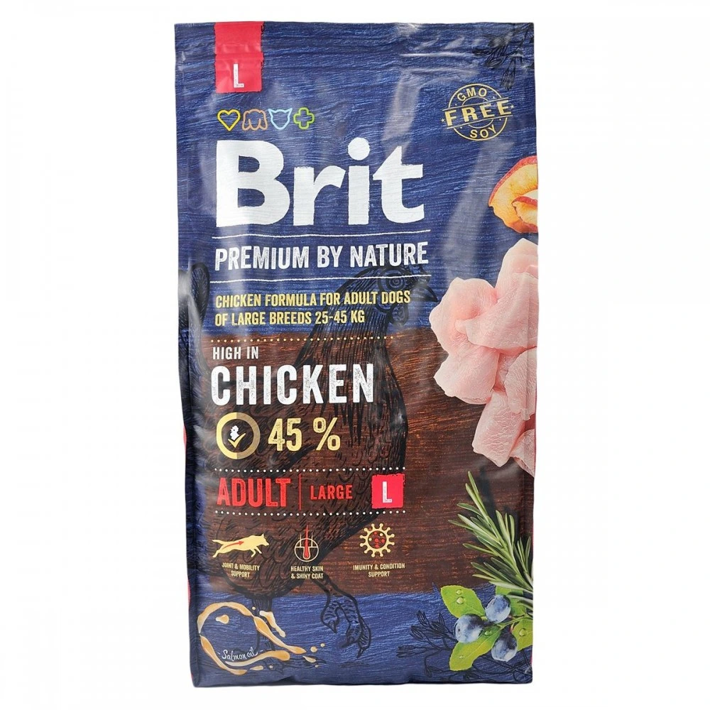 Корм сухий Brit Premium Dog Adult L для дорослих собак великих порід вагою 25-45 кг з куркою 8 кг