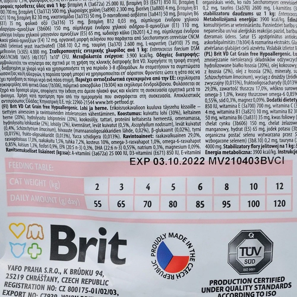 Корм сухий Brit Grain Free VetDiet Cat Hypoallergenic для котів з харчовою алергією та непереносимістю з лососем та горохом