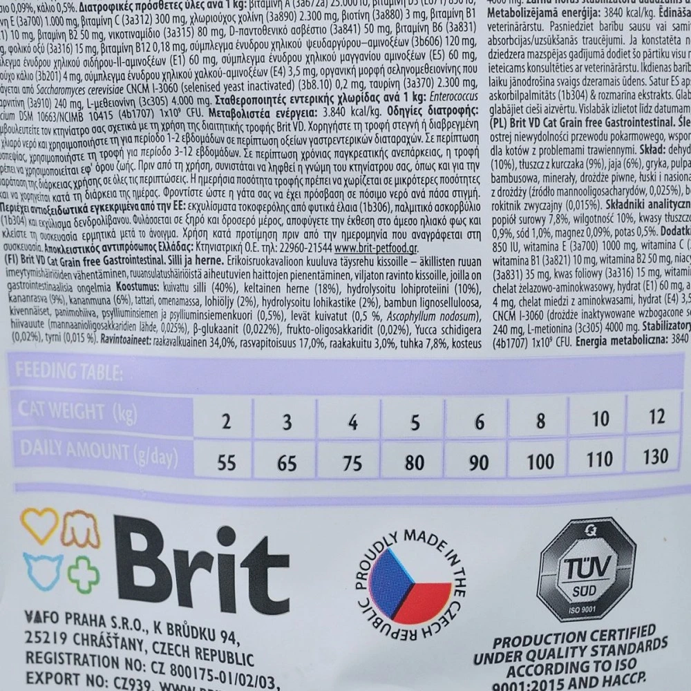 Корм сухий Brit Grain Free VetDiet Cat Gastrointestinal для котів з порушеним травленням з оселедцем лососем яйцем та горохо