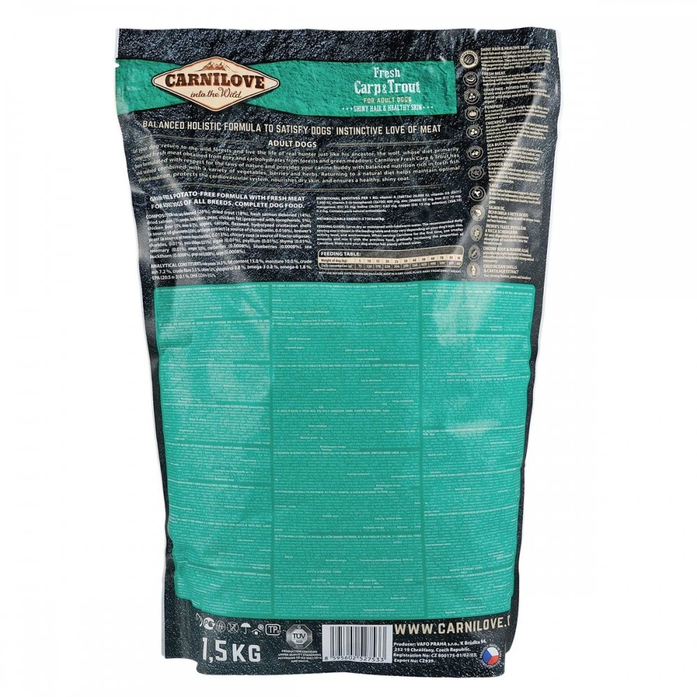 Корм сухий Carnilove Fresh Carp and Trout for Adult dogs для дорослих собак усіх порід з коропом та фореллю 1,5 кг