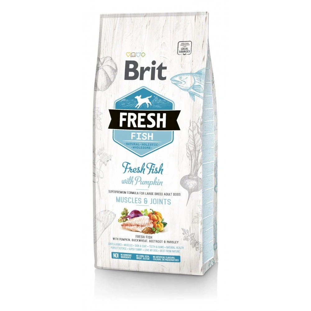 Корм сухий Brit Fresh Fish/Pumpkin Adult Large для дорослих собак великих порід для м язів та суглобів з рибою та гарбузом 12кг
