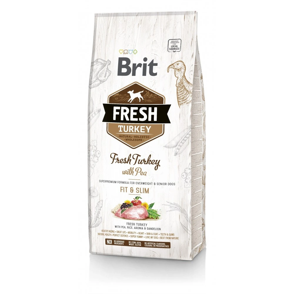 Корм сухий Brit Fresh Turkey/Pea Fit and Slim для собак похилого віку і зайвою вагою з індичкою та горохом 12 кг