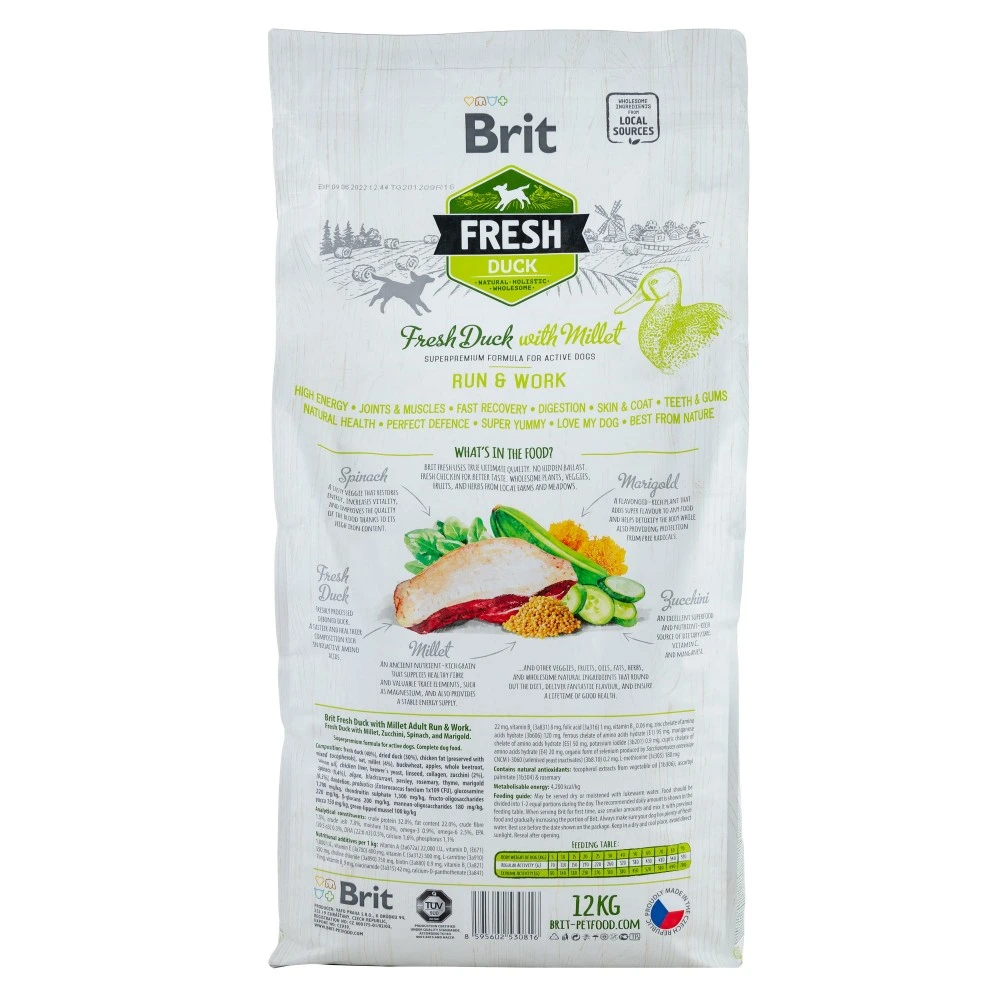 Сухой корм Brit Fresh Duck/Millet Active Run and Work для взрослых активных собак с уткой и пшеном 12 кг
