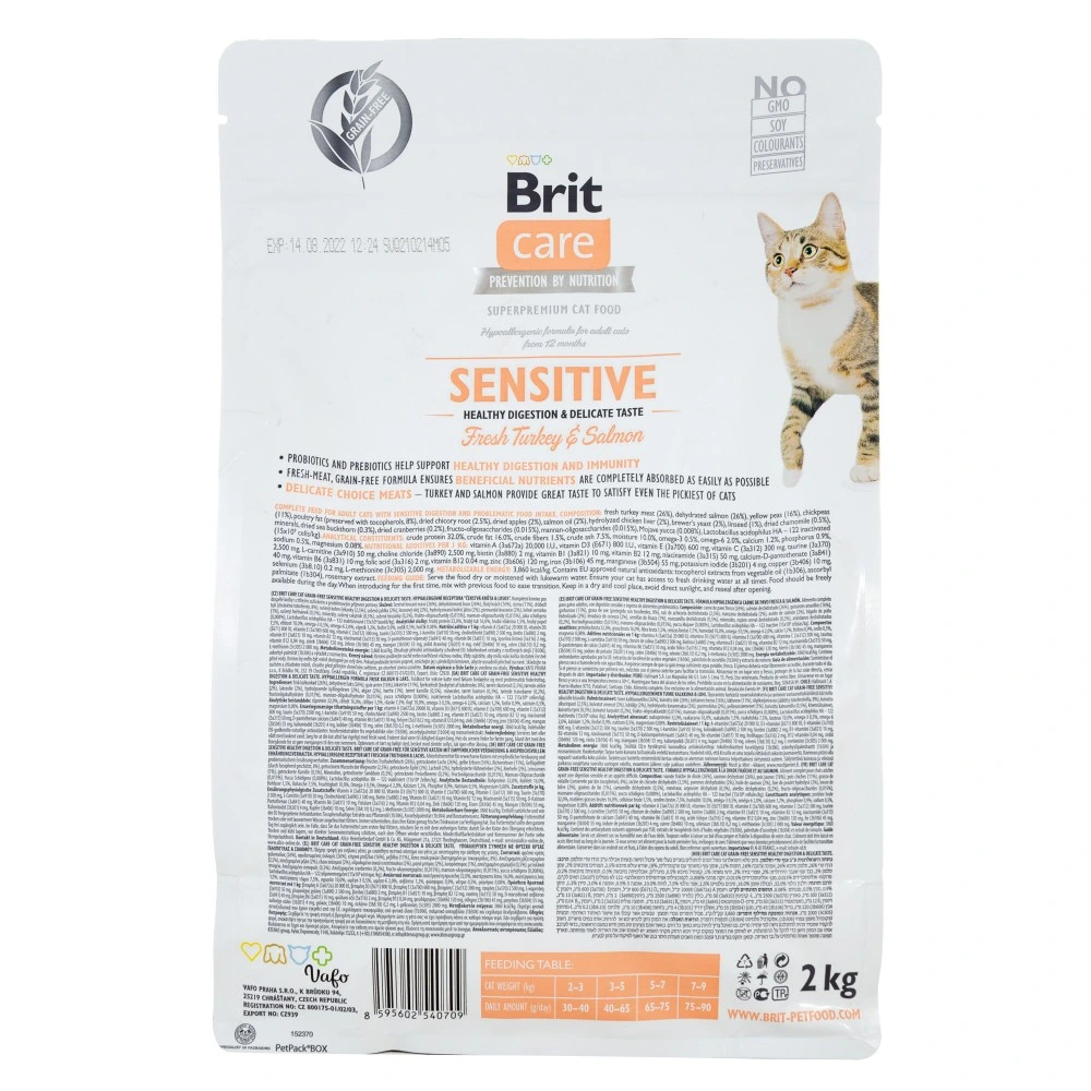 Сухой корм Brit Care Cat Grain Free Sensitive HDigestion Delicate Taste для кошек с чувствительным пищеварением индейка и лосось 2 кг