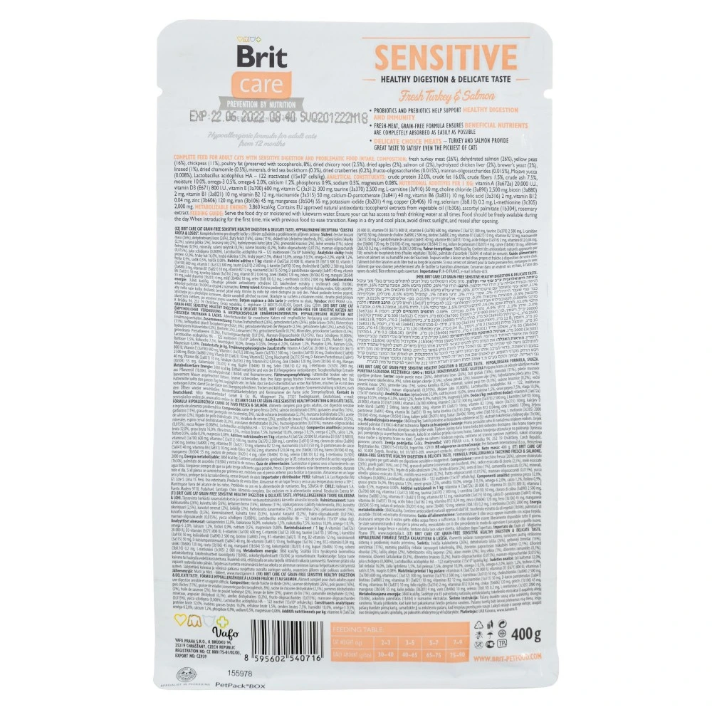 Корм сухой Brit Care Cat Grain Free Sensitive HDigestion Delicate Taste для кошек с чувствительным пищеварением индейка и лосось 40
