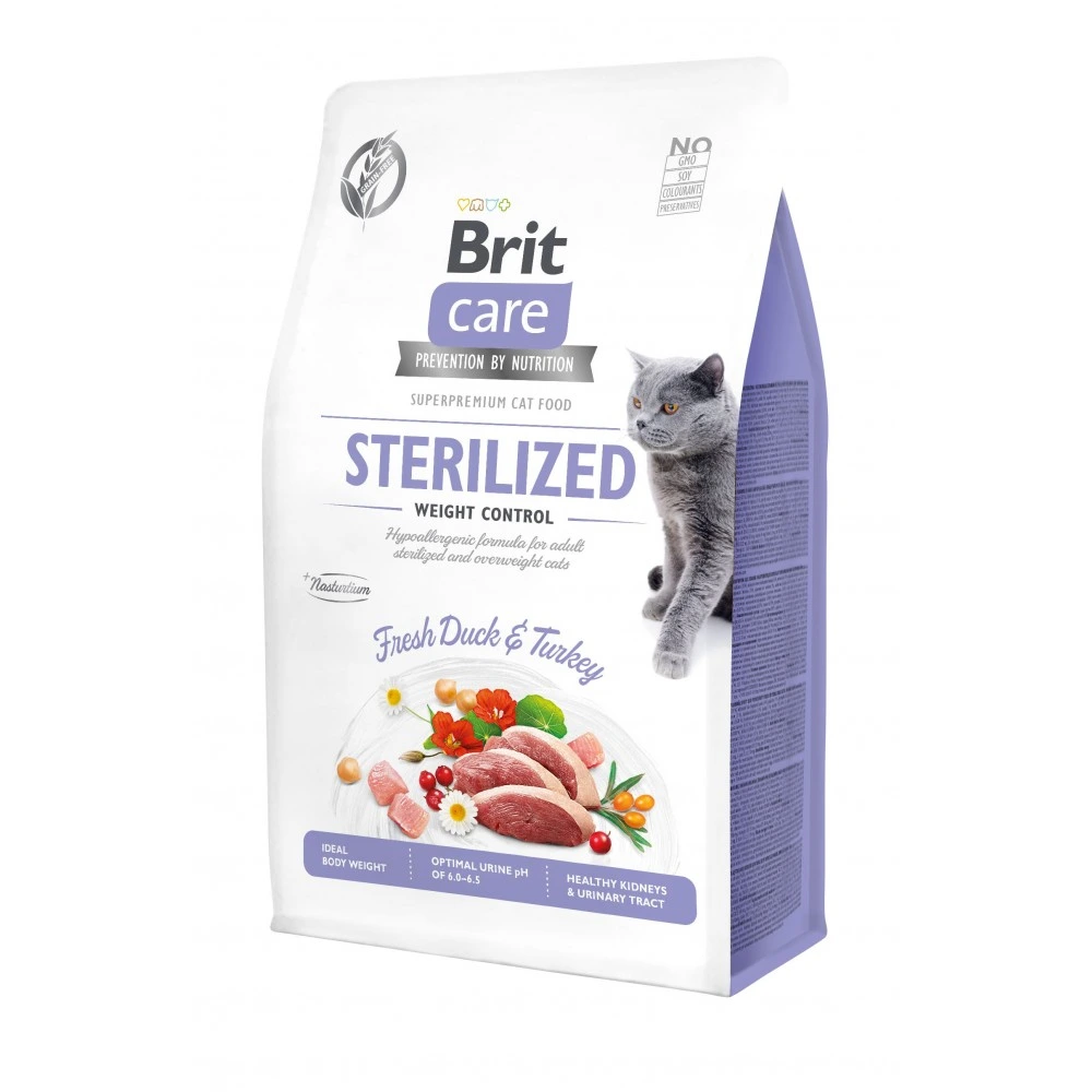 Корм сухий Brit Care Cat Grain Free Sterilized Weight Control для стерилізованих котів з надмірною вагою качка та індичка 0.4кг