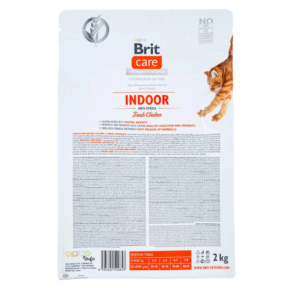 Корм сухий Brit Care Cat Grain Free Indoor Anti-stress для дорослих домашніх котів гіпоалергенний з куркою 2 кг