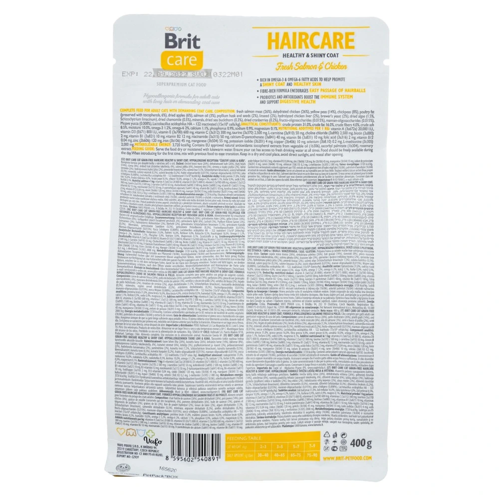 Корм сухий Brit Care Cat Grain Free Haircare Healthy and Shiny Coat для котів догляд за шкірою і шерстю лосось та курка 400