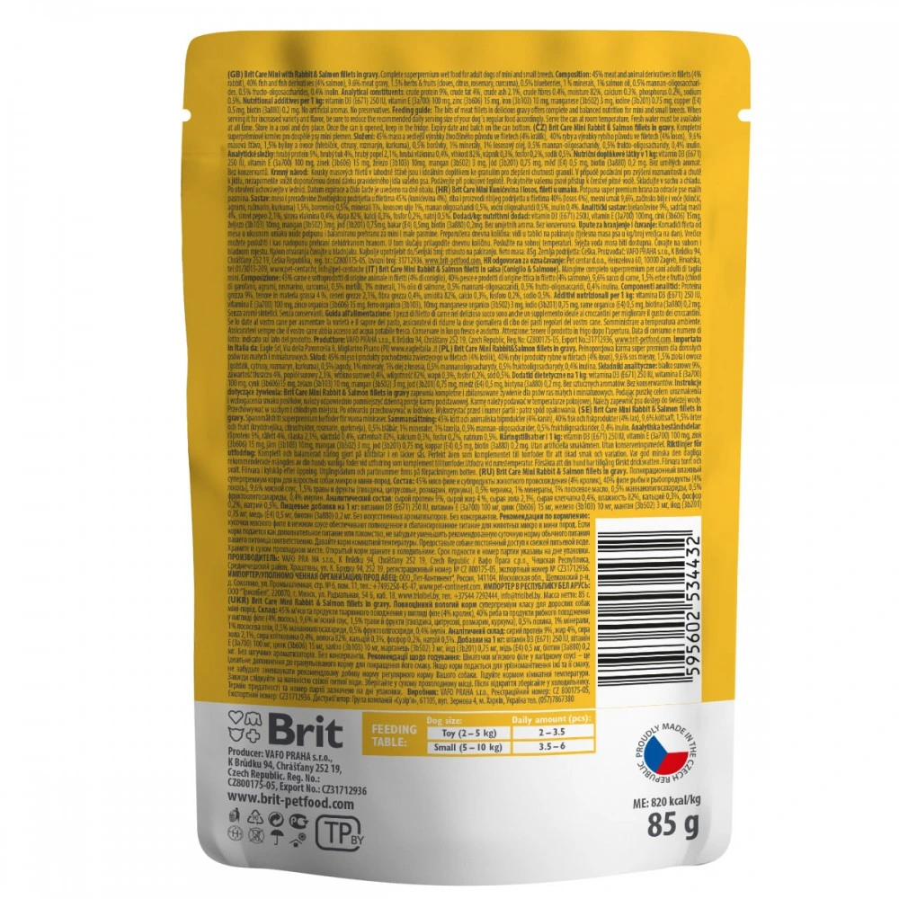 Корм вологий Brit Care Mini для дорослих собак мініатюрних порід філе з кроликом та лососем в соусі 85 г