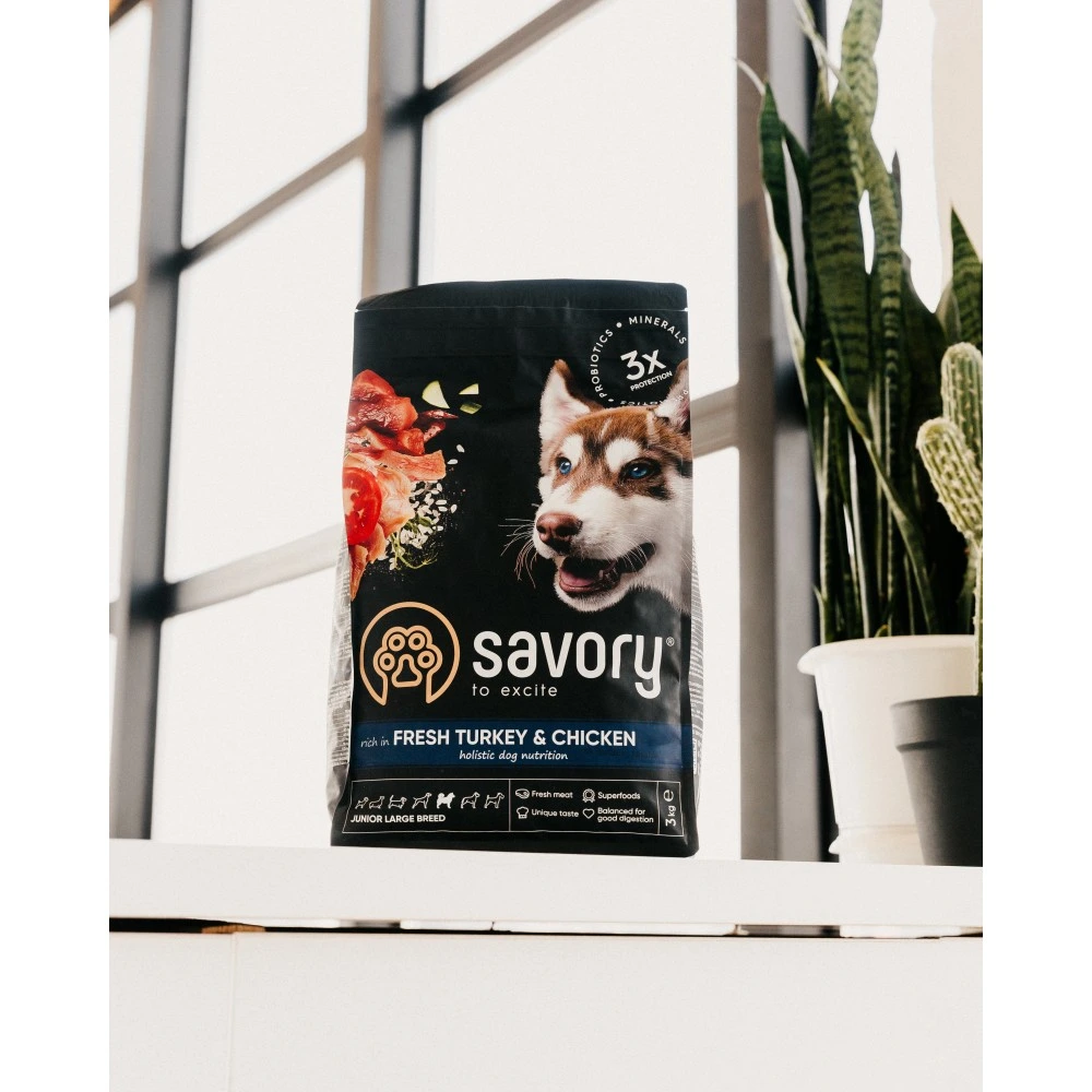 Корм сухий Savory Junior Large rich in Fresh Turkey and Chicken для молодих собак великих порід від 25 кг зі свіжою індичкою