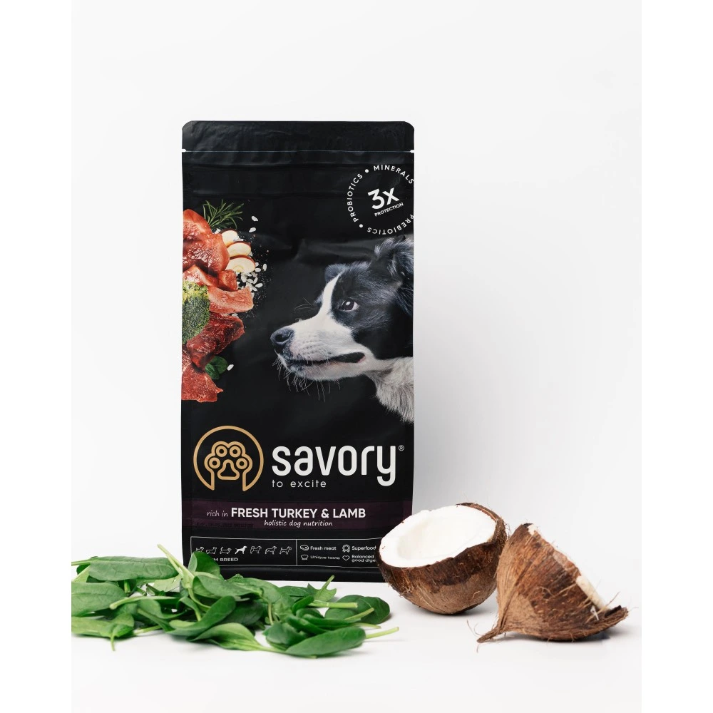 Корм сухий Savory Medium Breed rich in Fresh Turkey and Lamb для дорослих собак середніх порід від 10 до 25 кг зі свіжим ягням