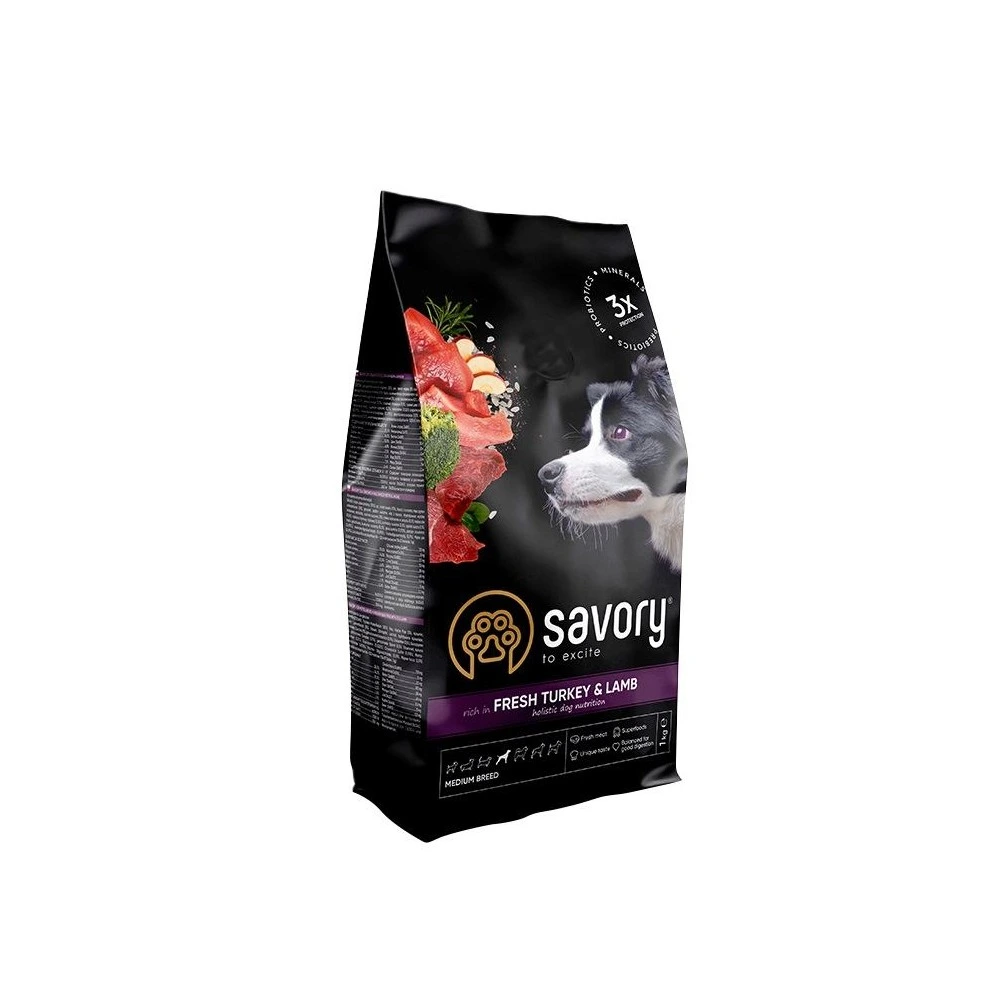 Корм сухий Savory Medium Breed rich in Fresh Turkey and Lamb для дорослих собак середніх порід від 10 до 25 кг зі свіжим ягням